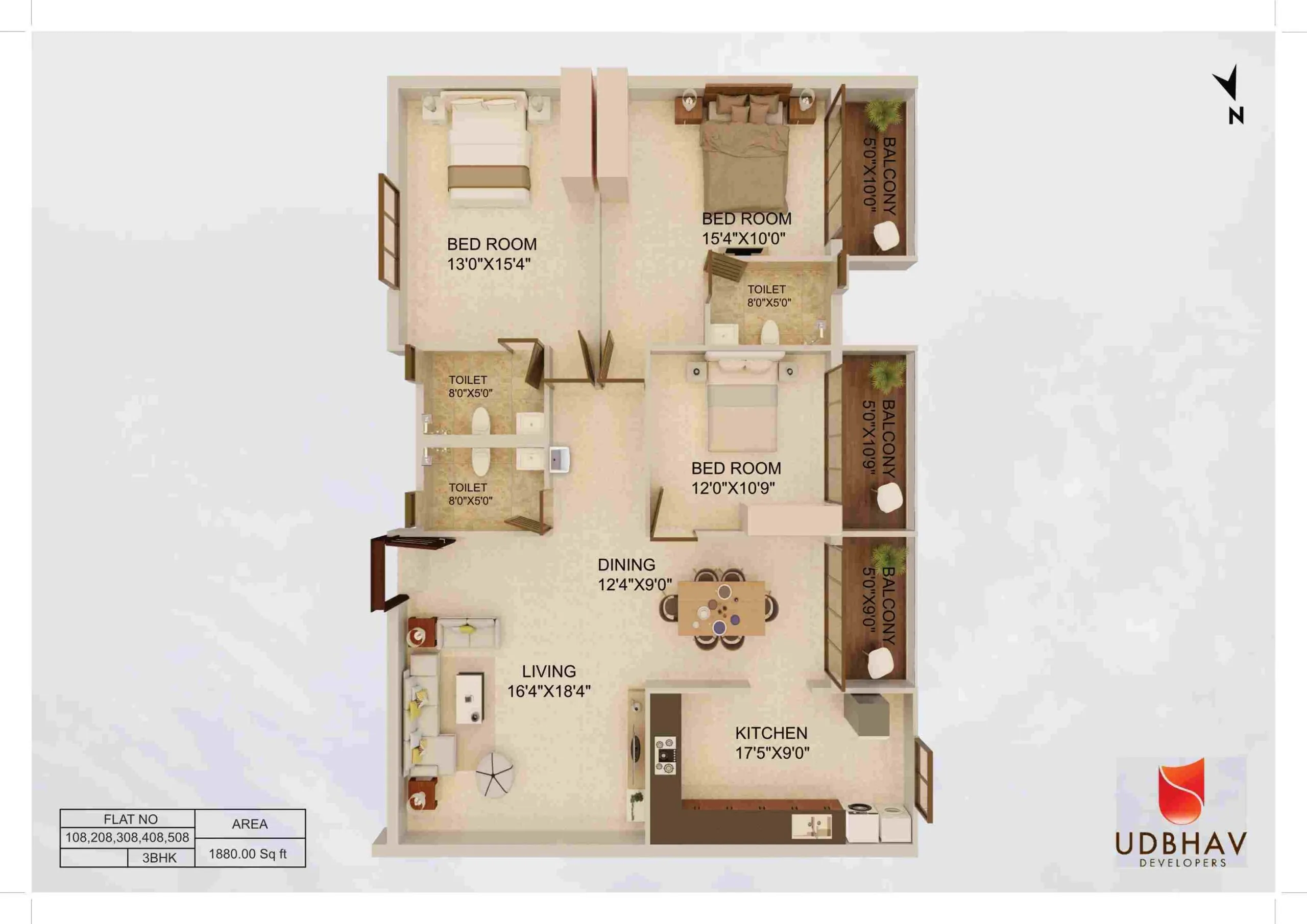 3BHK 1810 Sft